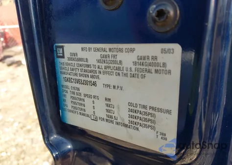 2003 GMC Yukon Slt from USA, damaged, VIN 1GKEC13V63J301546